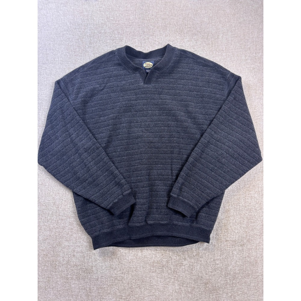 Tommy Bahama Mens Large Gray Cotton Textured Knit Split Neck Sweater
